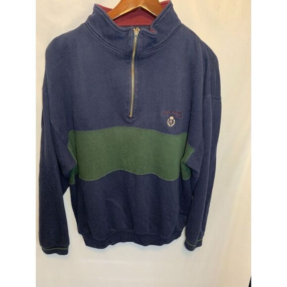 Mens Large Ralph Lauren Chaps Striped 1/4 Zip Pullover Sweater Green Blue